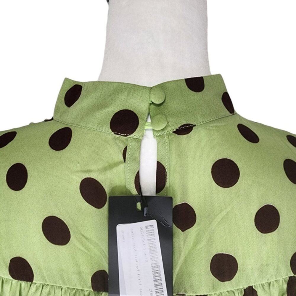 Nasty Gal Satin‎ Spot Tiered Frill Smock Dress Green/Brown Size 6 - Picture 4 of 8
